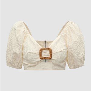 Sunset Drinks Off-Shoulder Cream Crop Top